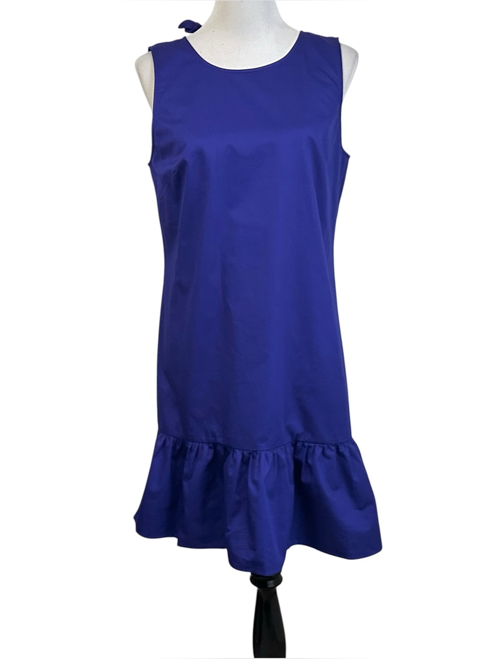 J Crew Factory Womens Sleeveless ruffle hem dress Sz 6 Blue 100% Cotton Tie Back